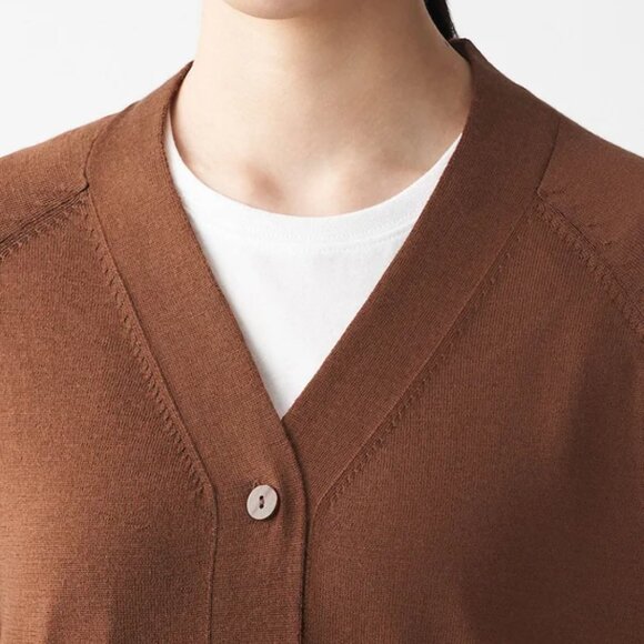 MUJI wide cardigan, Organic Cotton wool, Brick brown red, NWT, XS-S oversize - Picture 6 of 9